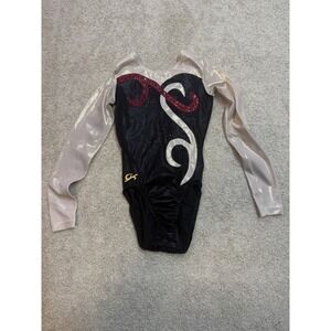GK Elite Long Sleeve Gymnastics Leotard Black Silver Red Rhinestone 5825ST AS